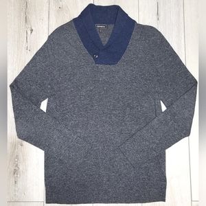 🔵Express Shawl Collared Gray/Blue Sweater (M)